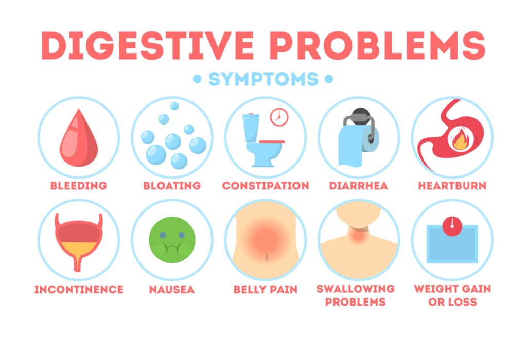 infographic showing digestive problems and  symptoms